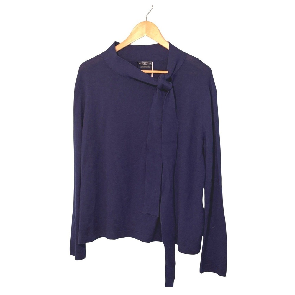 Ballantyne Cobalt Blue Merino Wool Tie Neck Fine Knit Sweater 46 12/14